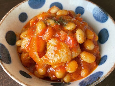 お鍋ひとつで簡単‼鶏手羽元と大豆のトマト煮